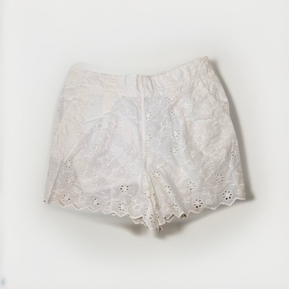 LOFT White Eyelet Scallop Hem Shorts